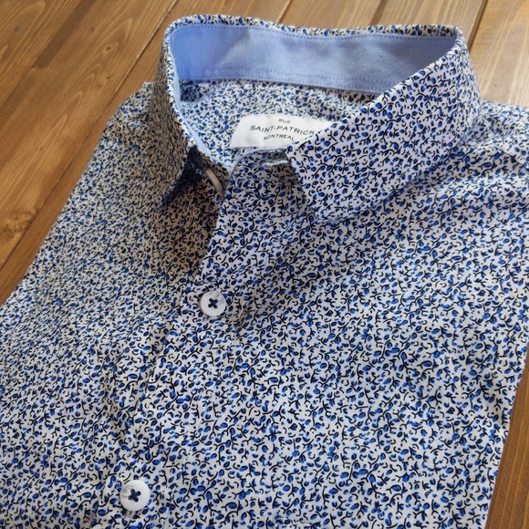 Men's Blue Floral Casual Button Down Shirt - Picture 6 of 9